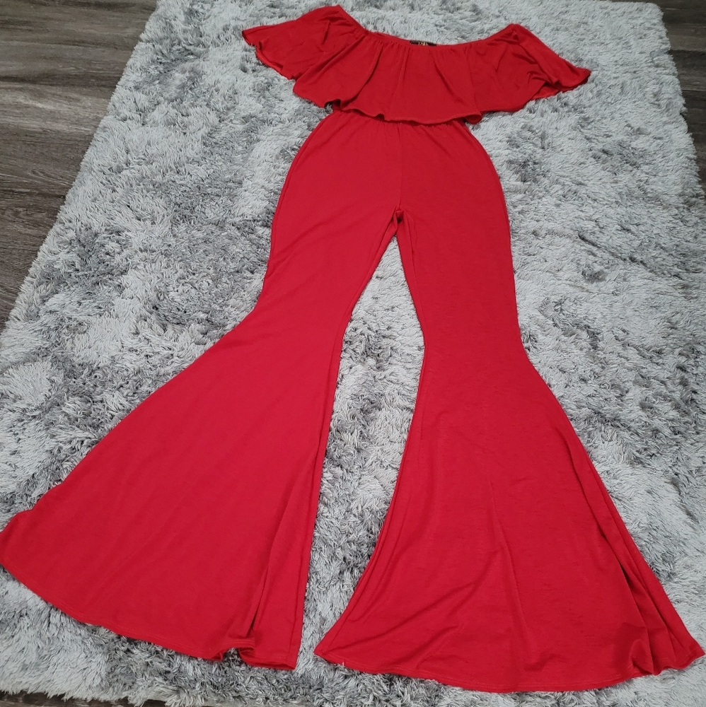 Lucky & Blessed | Off Shoulder Flare Jumpsuit